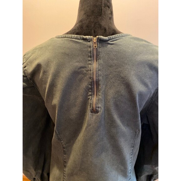 Universal Thread Blouse Top Size XL Hunter Green Denim Fitted Puffy Sleeves - Picture 5 of 11